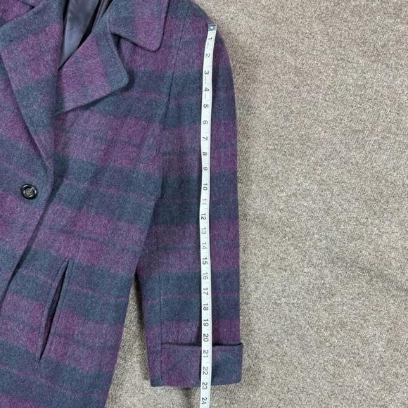 Vintage Alorna Purple Grey Plaid Long Wool Coat Women’s L/XL Union Made in USA - Picture 8 of 11